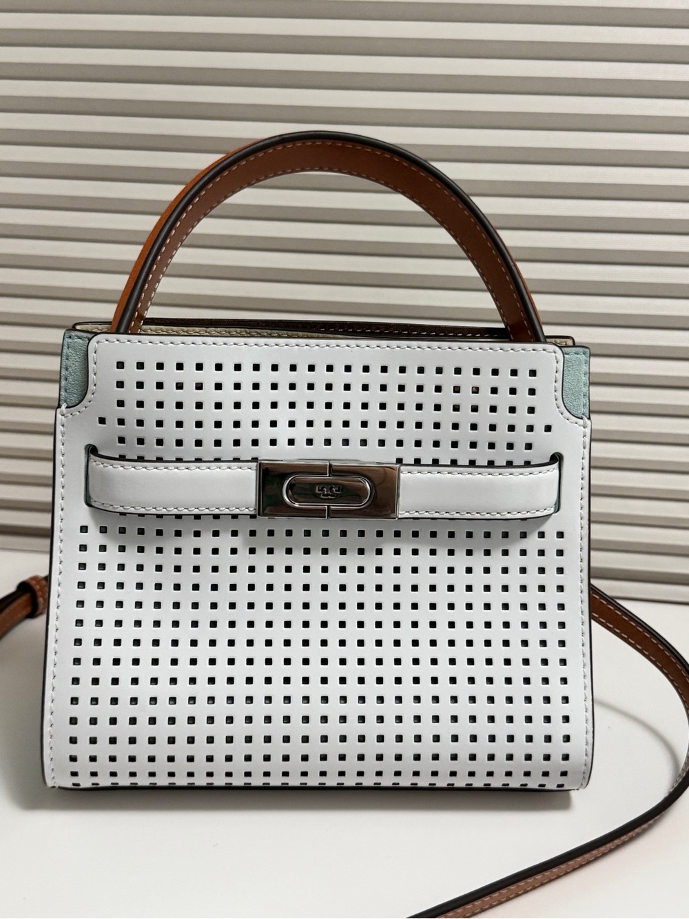 Tory Burch Lee Radziwill Petite Double Bag in Perforated Leather - Picture 1 of 7